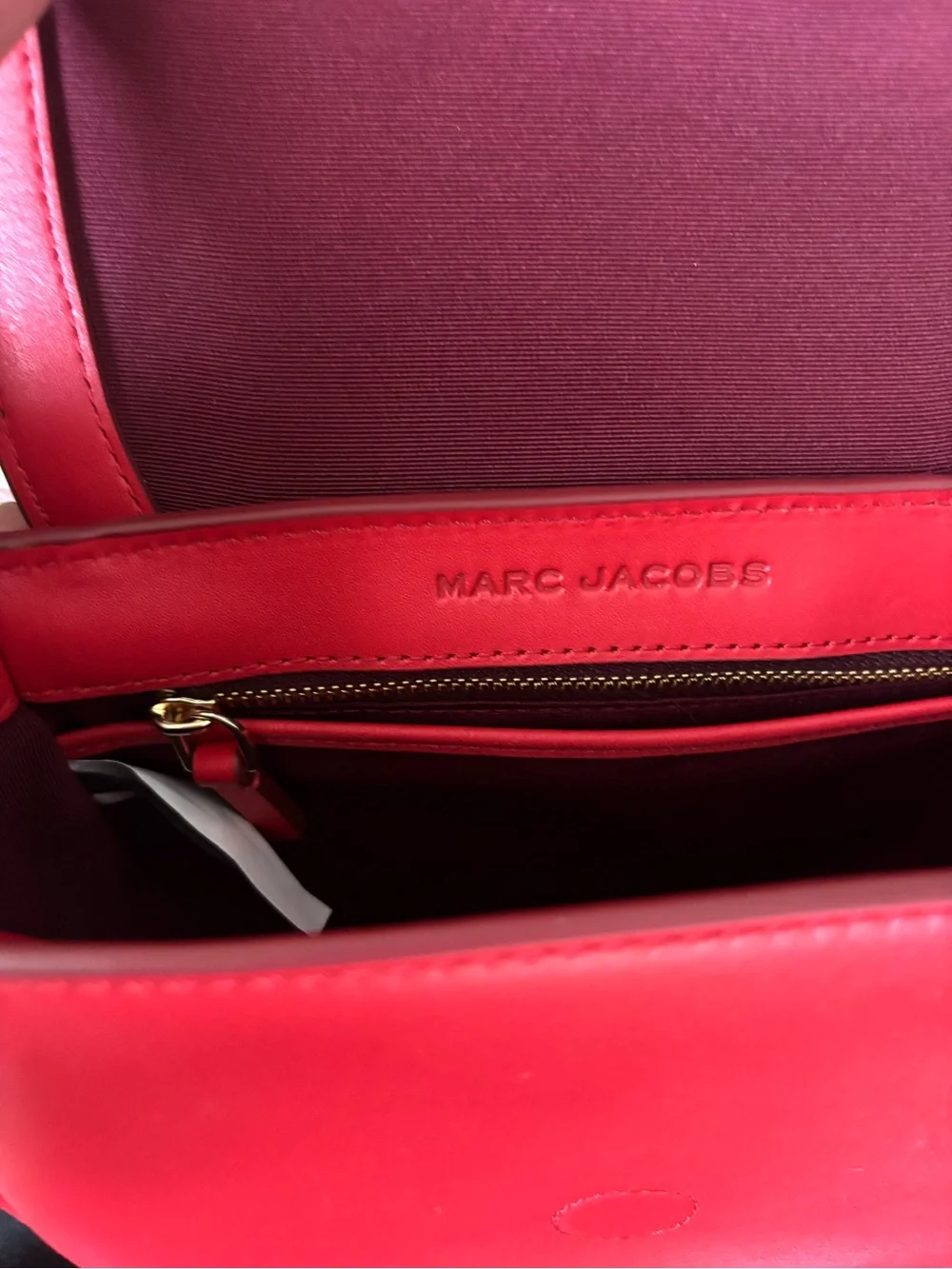 Marc Jacobs Bright Red Crossbody Saddle Bag with Logo Strap
